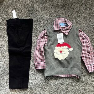 Gray Santa Sweater Vest with Red Checkered Shirt
